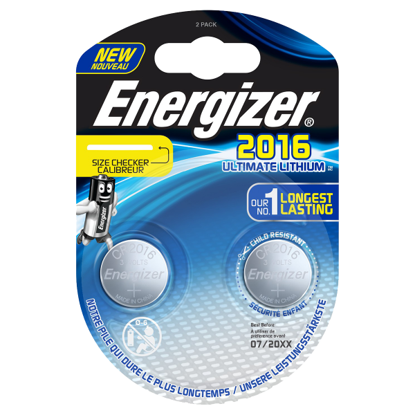 2016BP-2N Pile bouton CR2016 3V lithium Energizer (Carte de 2