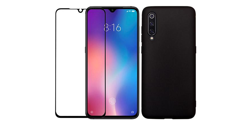 thiki Matte + gyali prostasias othonis me plaisio COSY gia to XIAOMI Mi 9 mayri