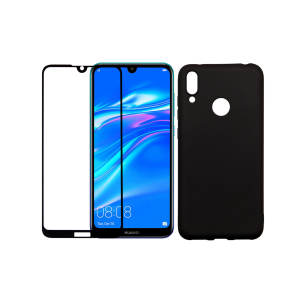 Θήκη Matte + γυαλί προστασίας οθόνης με πλαίσιο COSY για το HUAWEI Y7 (2019) Μαύρη