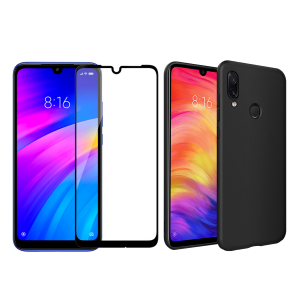 Θήκη Matte Μαύρη + γυαλί προστασίας οθόνης με πλαίσιο COSY για το XIAOMI Redmi 7