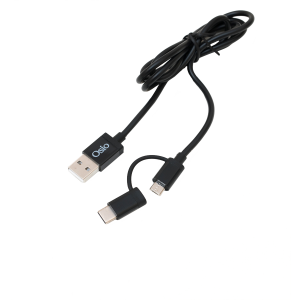 Καλώδιο USB OSIO Combo USB σε Micro USB και Type C με αντάπτορα 1 μέτρο Μαύρο