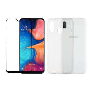 Διάφανη θήκη + γυαλί προστασίας οθόνης με πλαίσιο COSY για το SAMSUNG Galaxy Α20e