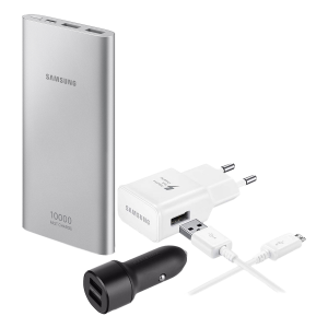 Πακέτο Powerbank 10000mAh Micro USB + φορτιστής ταξιδίου + φορτιστής αυτοκινήτου Fast 2 θύρες USB SAMSUNG