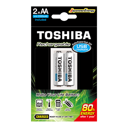 TOSHIBA battery charger + 2 AA 2000mAh rechargeable batteries