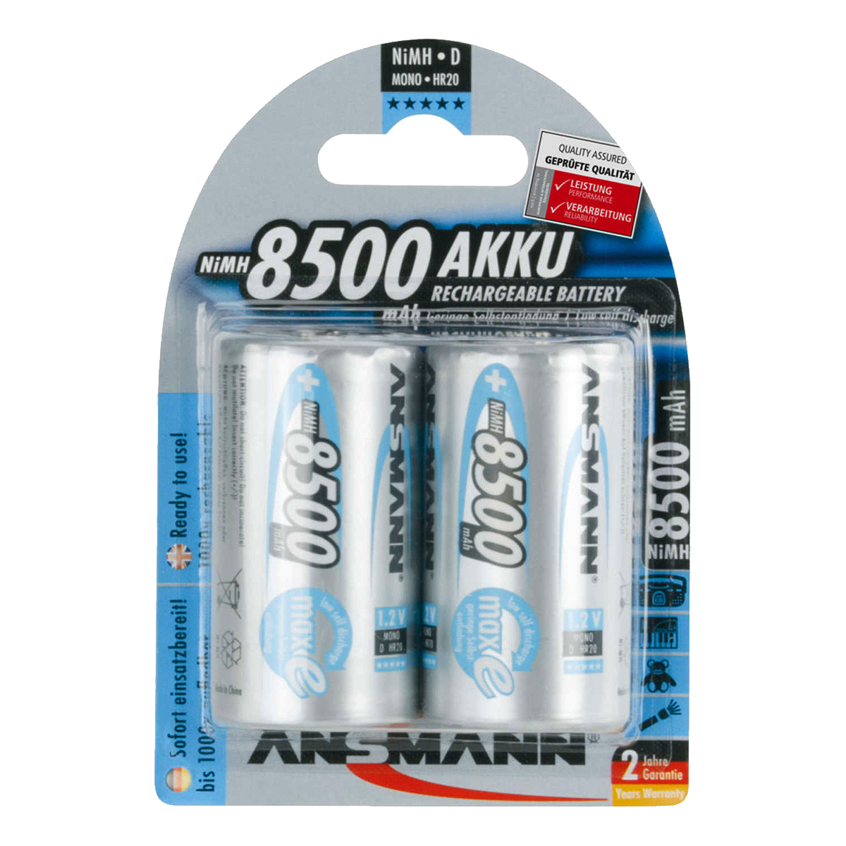 ANSMANN επαναφορτιζόμενες μπαταρίες Ni-MH D HR20 8500 mAh 1.2V (2 Τεμάχια)