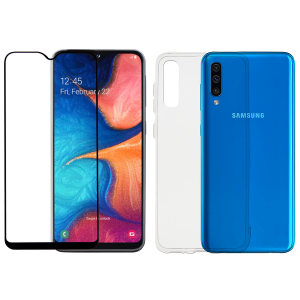 Διάφανη θήκη + γυαλί προστασίας οθόνης με πλαίσιο COSY για το SAMSUNG Galaxy A30s