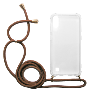 Διάφανη θήκη Crossbody INOS για το SAMSUNG Galaxy A20e με καφέ κορδόνι