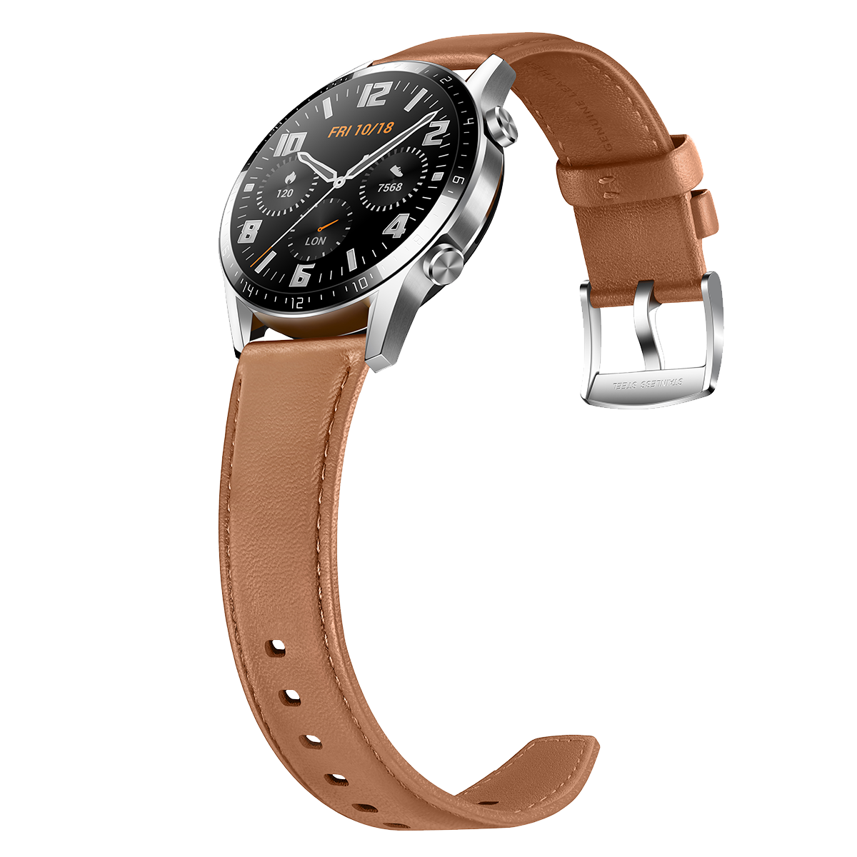 HUAWEI Watch GT 2 46mm με καφέ δερμάτινο λουράκι - 2