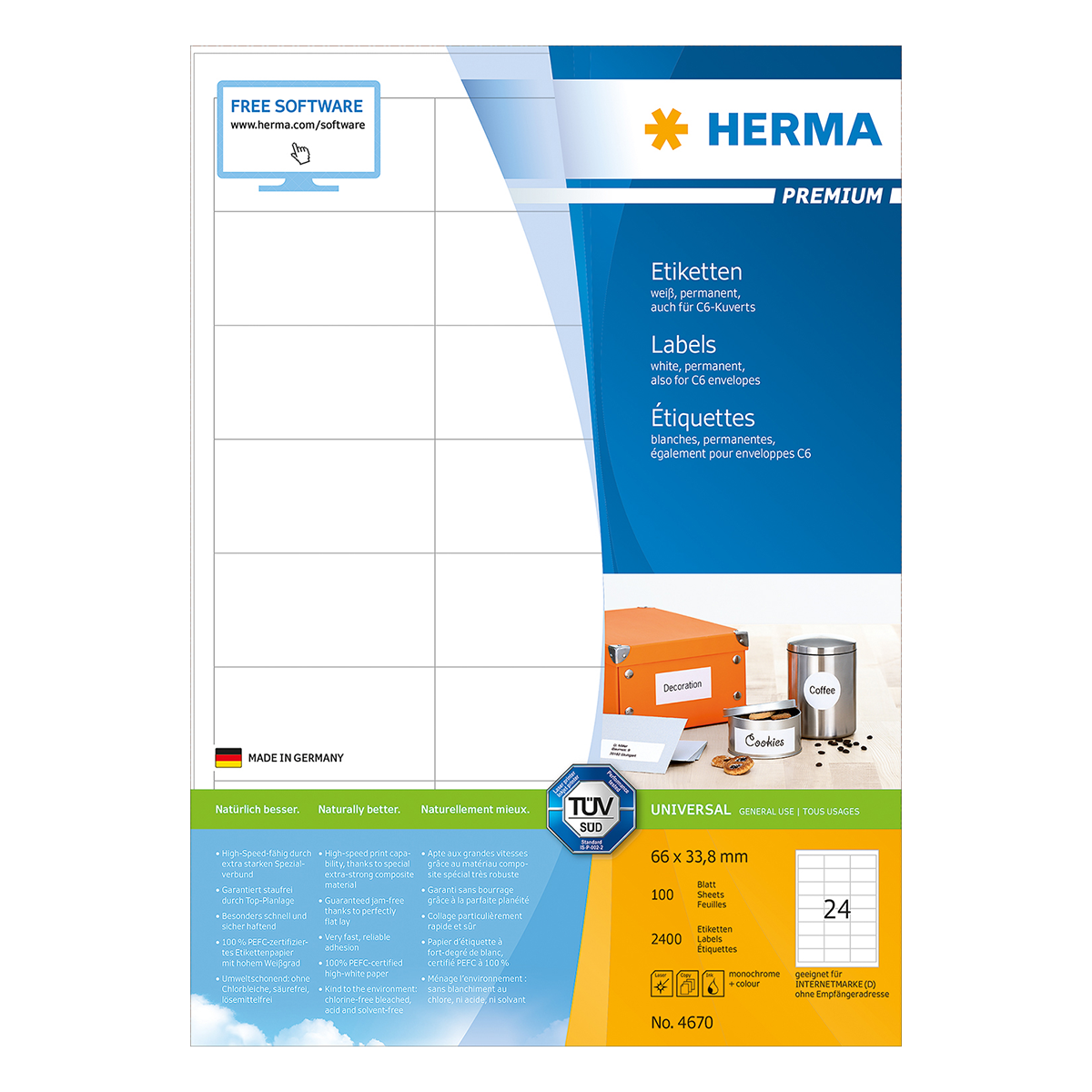 Ετικέτες 66x33.8 HERMA PREMIUM 4670 (100 φύλλα)