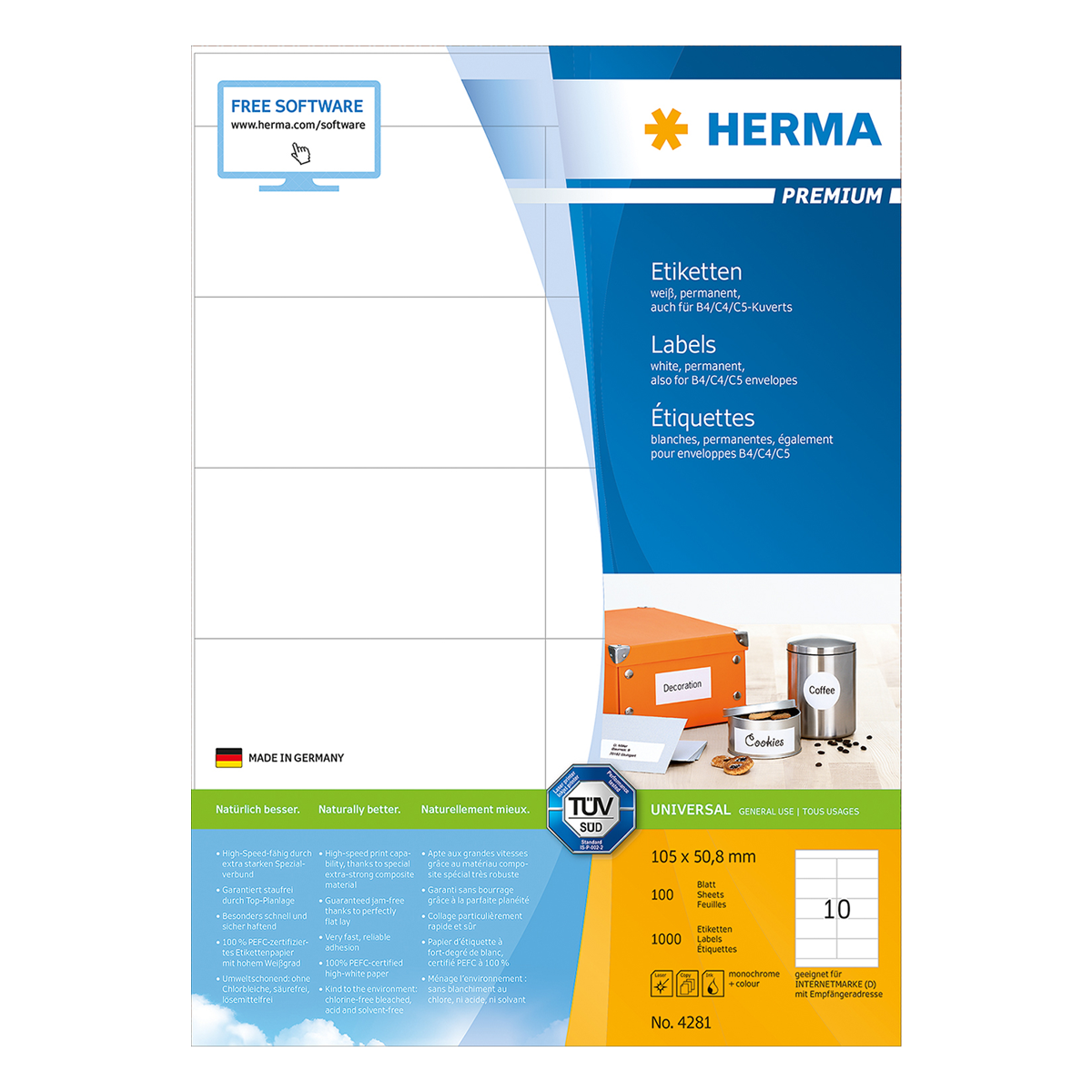 Ετικέτες 105x50.8 HERMA PREMIUM 4281 (100 φύλλα)