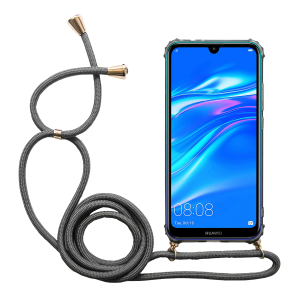 Ημιδιάφανη θήκη Crossbody INOS για το HUAWEI Y7 2019 με γκρι κορδόνι