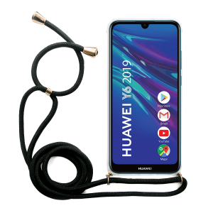 Διάφανη θήκη Crossbody INOS για το HUAWEI Y6 (2019) με μαύρο κορδόνι
