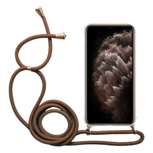 Διάφανη θήκη Crossbody INOS για το iPhone 11 Pro Max με καφέ κορδόνι