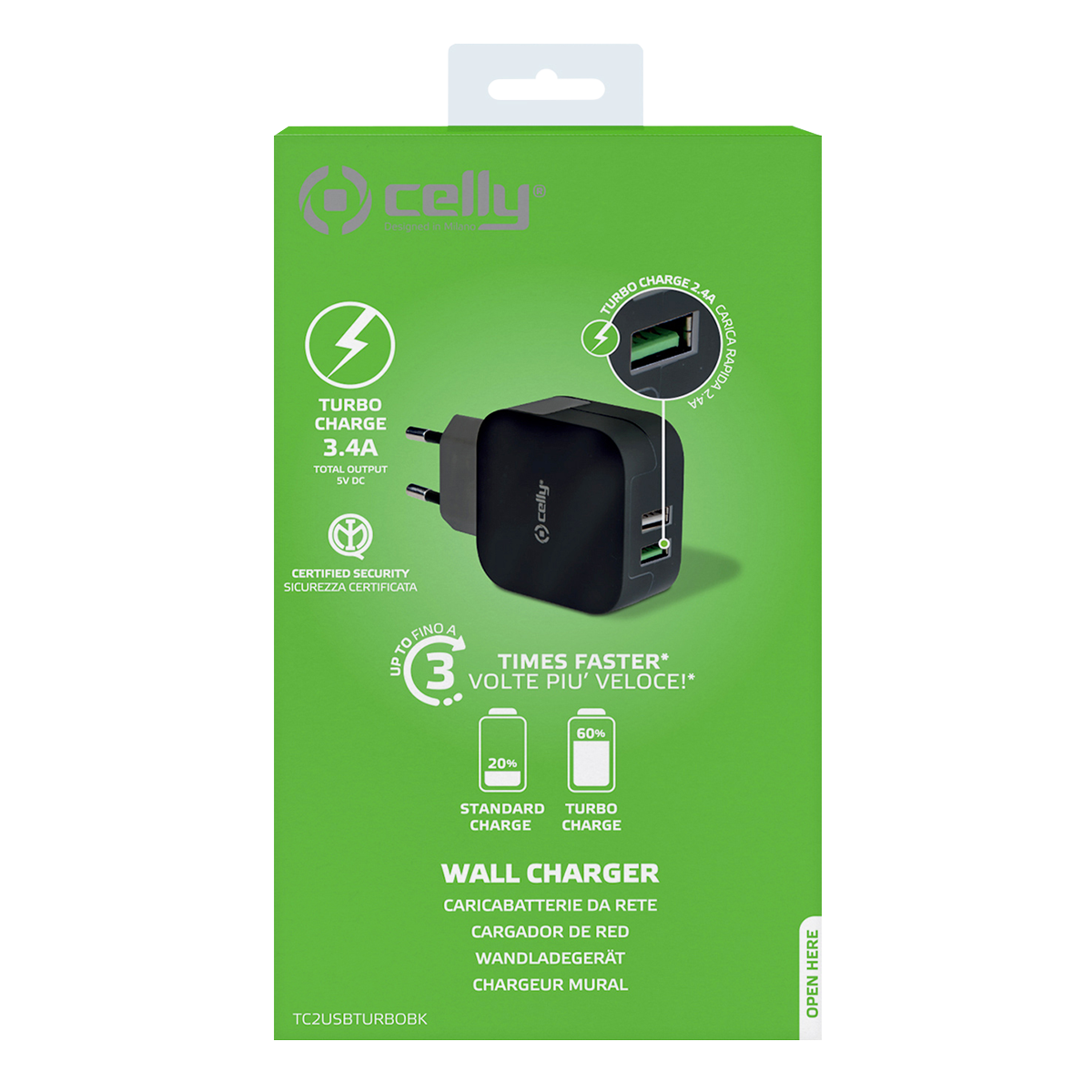 Φορτιστής ταξιδίου CELLY Turbo 2 USB 3.4A Μαύρο - 3
