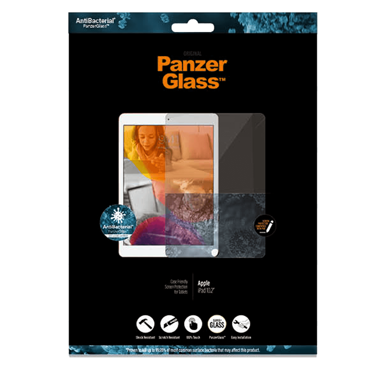 Γυαλί Προστασίας Οθόνης με Πλαίσιο PANZERGLASS Case Friendly Antibacterial για APPLE iPad 9th Gen 10.2'' - 2