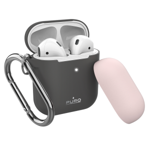 Θήκη σιλικόνης με κρίκο PURO για τα APPLE AirPods Γκρι/ Ροζ