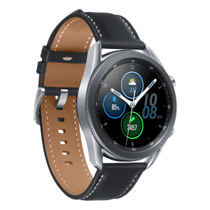 SAMSUNG Galaxy Watch 3 45mm Ασημί με μαύρο δερμάτινο λουράκι