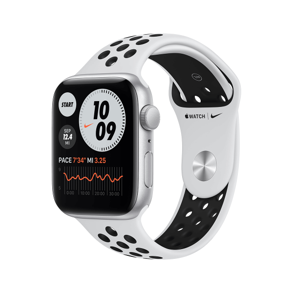 APPLE Watch Nike SE GPS 44mm Silver Aluminium Sport Band Pure Platinum Black