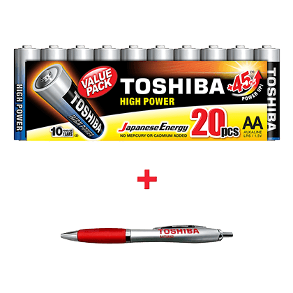 Μπαταρίες TOSHIBA High Power - AA LR06 Αλκαλικές 1.5V (20 Τεμάχια) + Στυλό