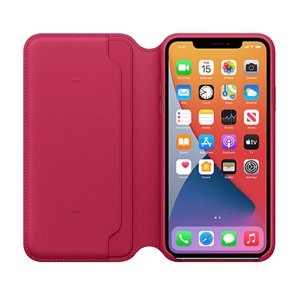 APPLE Folio iPhone 11 Pro Max Raspberry Leather Case