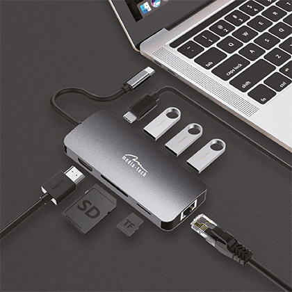Hub USB Type-C Pro MEDIATECH MT5044 with 8 ports Gray