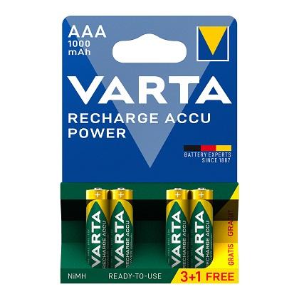 VARTA AAA 1000mAh Rechargeable Batteries (3 + 1 Pieces)