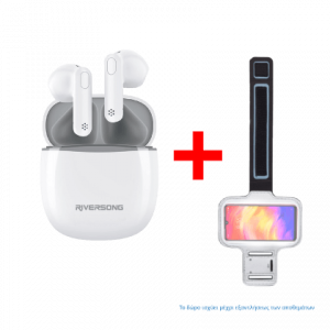 Ασύρματα Ακουστικά RIVERSONG Air X26 + Θήκη Armband για Smartphone από 5.5'' έως 6'' Λευκά