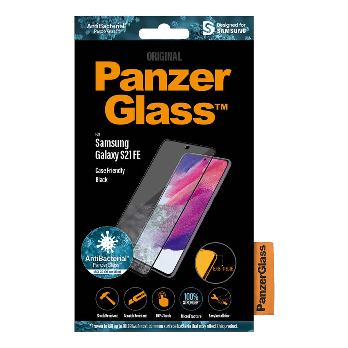 Γυαλί Προστασίας Οθόνης με Πλαίσιο PANZERGLASS Case Friendly Antibacterial για SAMSUNG Galaxy S21 FE - 4