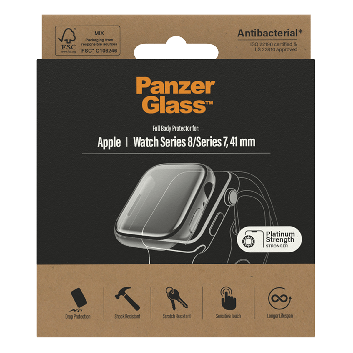 Γυαλί Προστασίας Οθόνης με Πλαίσιο PANZERGLASS Platinum Full Body Antibacterial Clear για APPLE Watch Series 7/ 8 41mm - 4