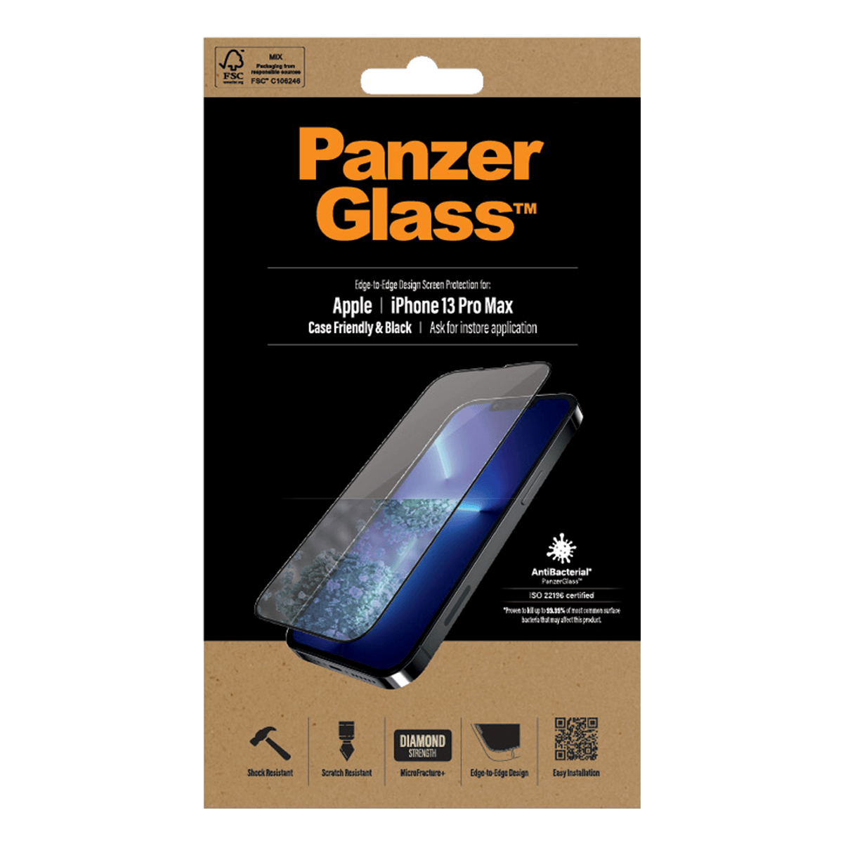Γυαλί Προστασίας Οθόνης με Πλαίσιο PANZERGLASS Case Friendly Antibacterial για iPhone 13 Pro Max - 3