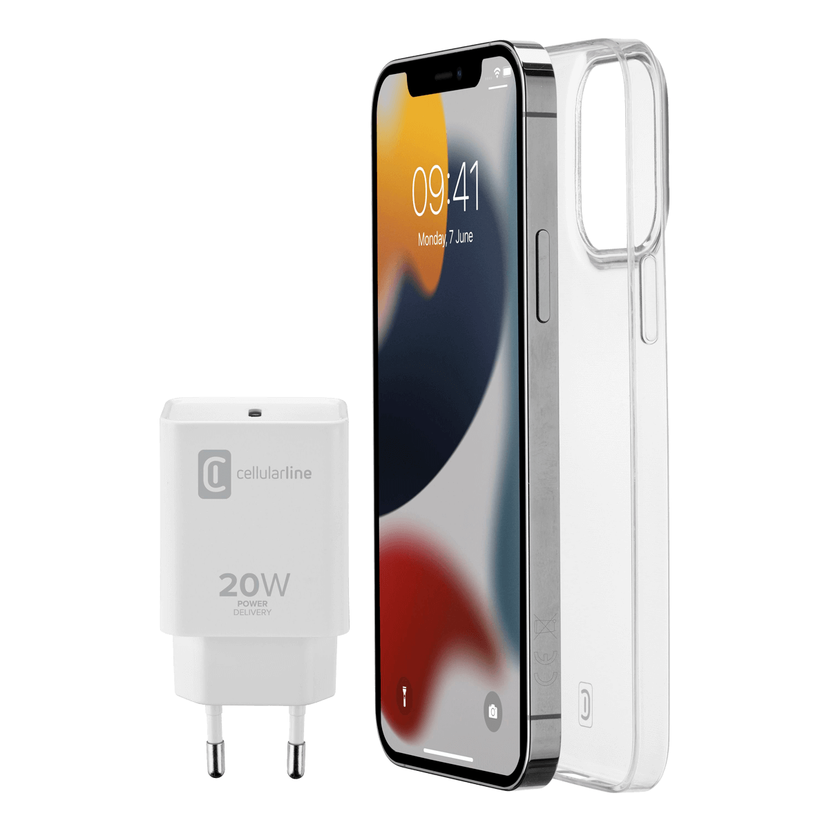 Πακέτο CELLULAR LINE Φορτιστής Ταξιδίου USB-C 20W + Διάφανη Θήκη για iPhone 13 mini - 2