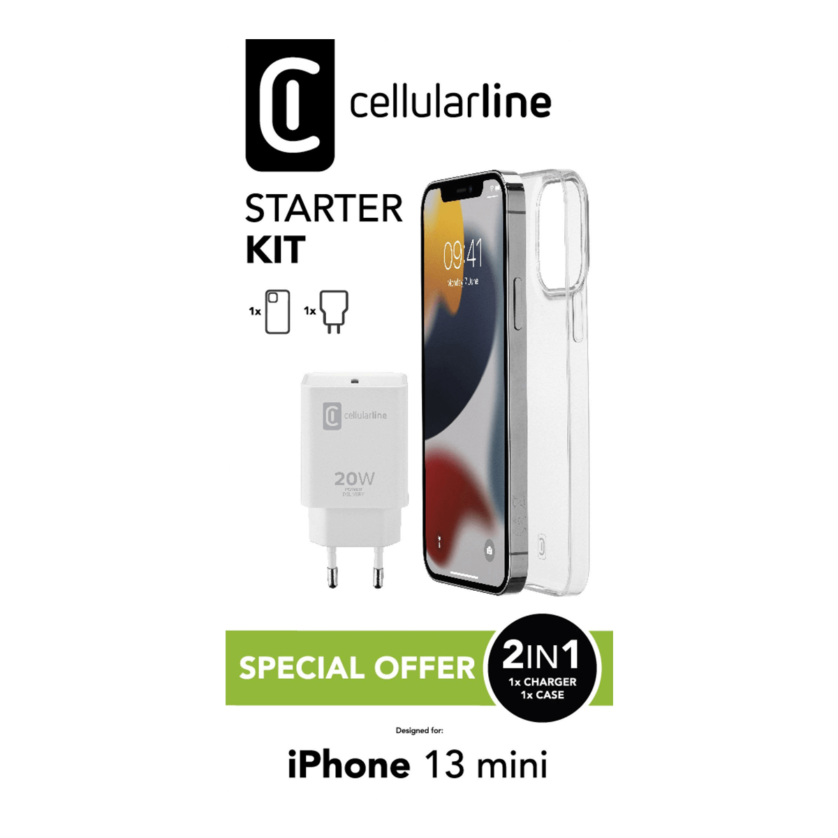 Πακέτο CELLULAR LINE Φορτιστής Ταξιδίου USB-C 20W + Διάφανη Θήκη για iPhone 13 mini - 3