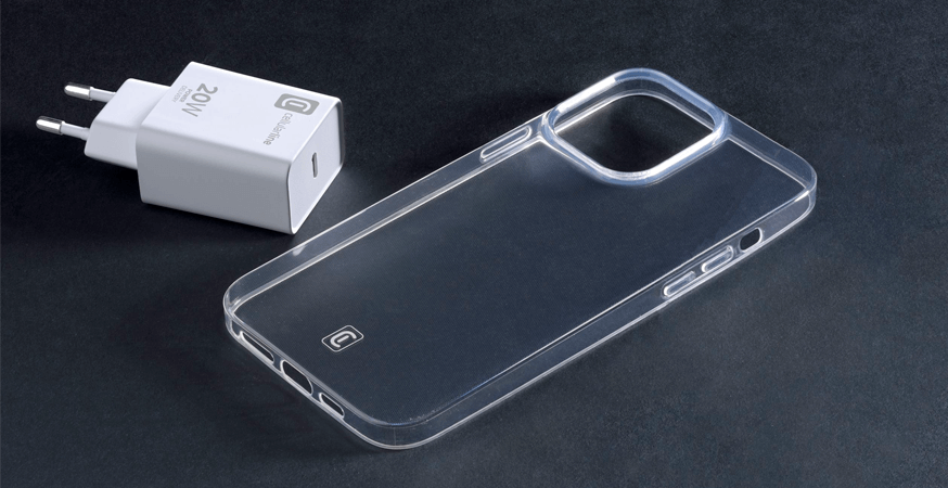 CELLULAR LINE Package USB-C 20W Travel Charger + Transparent Case for iPhone 13 pro