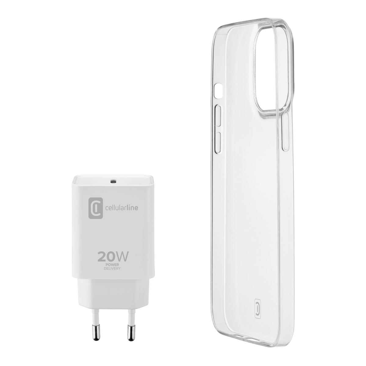 Πακέτο CELLULAR LINE Φορτιστής Ταξιδίου USB-C 20W + Διάφανη Θήκη για iPhone 13 Pro Max