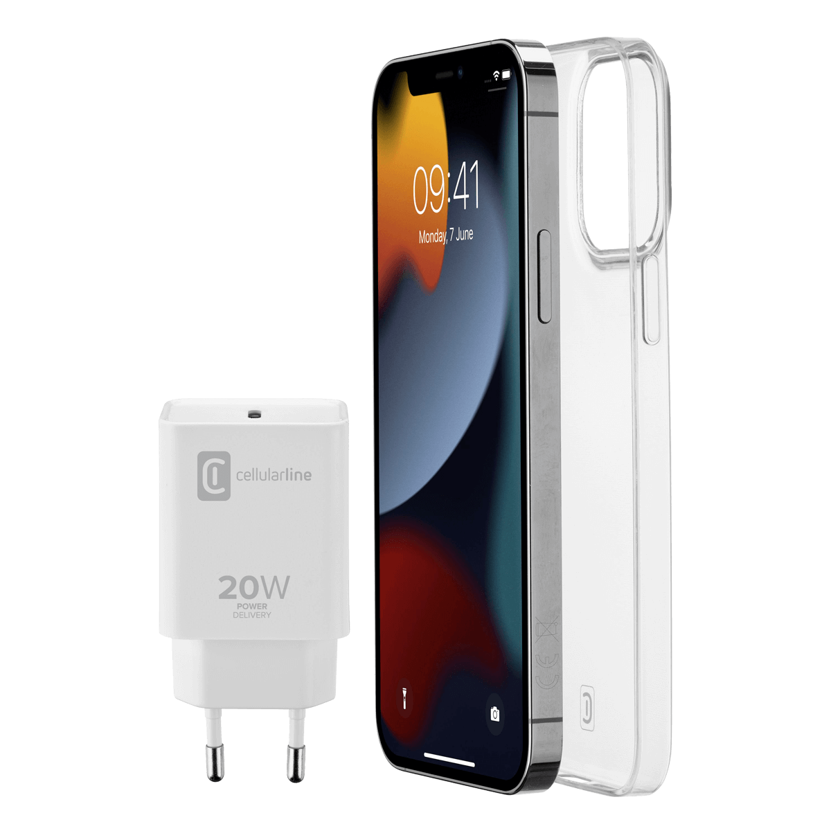 Πακέτο CELLULAR LINE Φορτιστής Ταξιδίου USB-C 20W + Διάφανη Θήκη για iPhone 13 Pro Max - 2