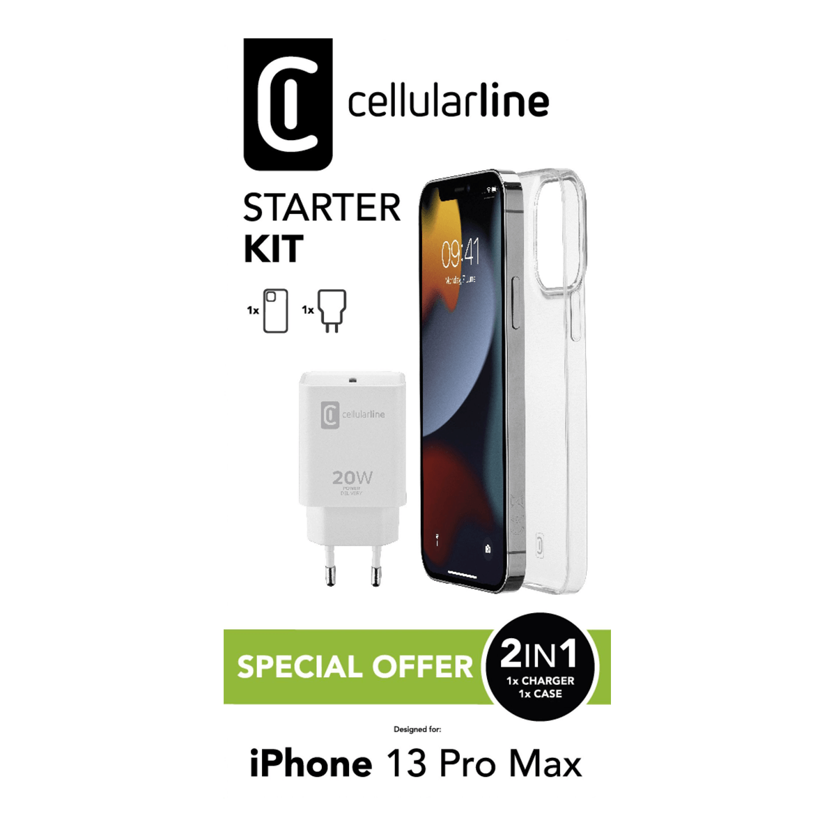 Πακέτο CELLULAR LINE Φορτιστής Ταξιδίου USB-C 20W + Διάφανη Θήκη για iPhone 13 Pro Max - 3