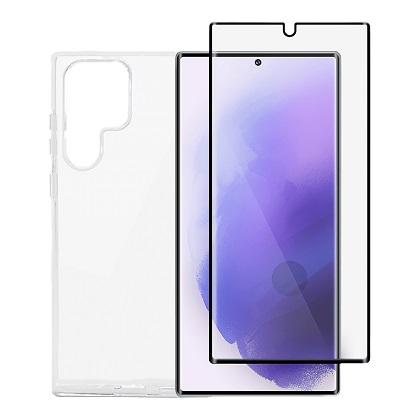 Transparent Case + Screen Protector Glass with Fingerprint COSY Frame for SAMSUNG Galaxy S22 Ultra