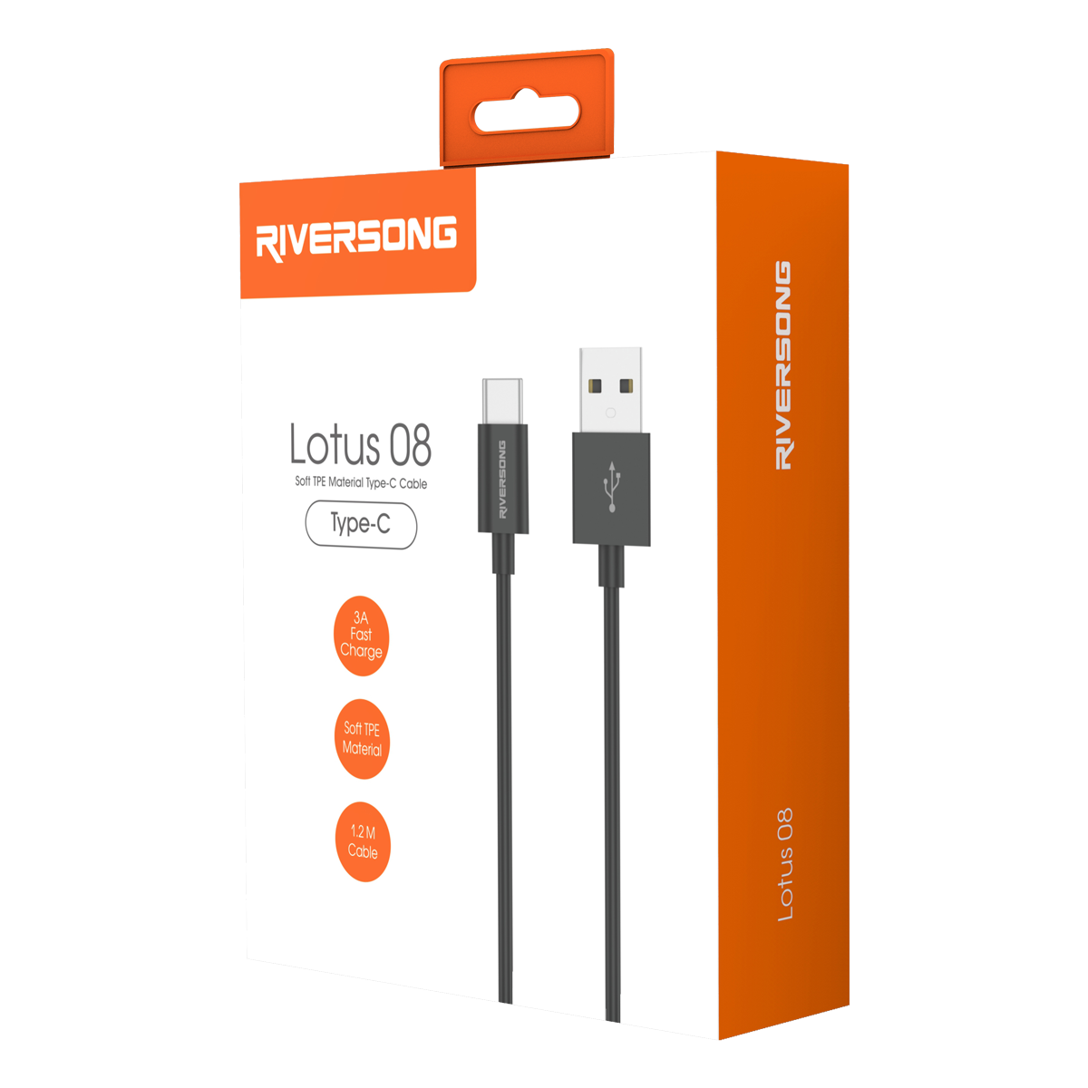 Καλώδιο RIVERSONG USB Type-C Lotus 08 CT71 1.2 Μέτρα Μαύρο - 3