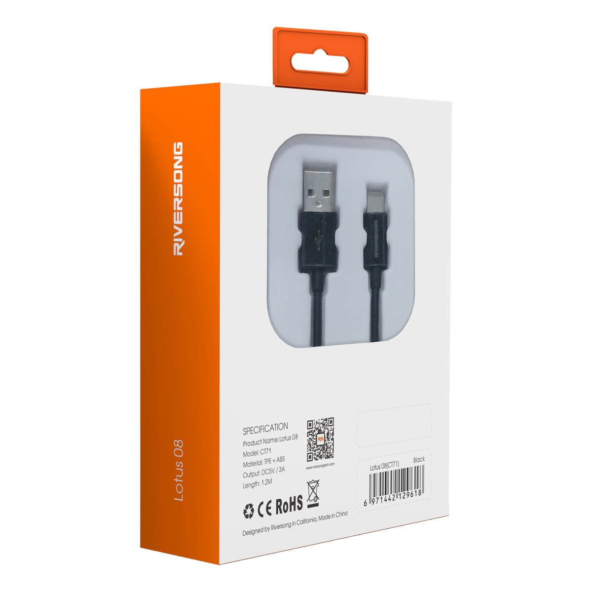 Καλώδιο RIVERSONG USB Type-C Lotus 08 CT71 1.2 Μέτρα Μαύρο - 4