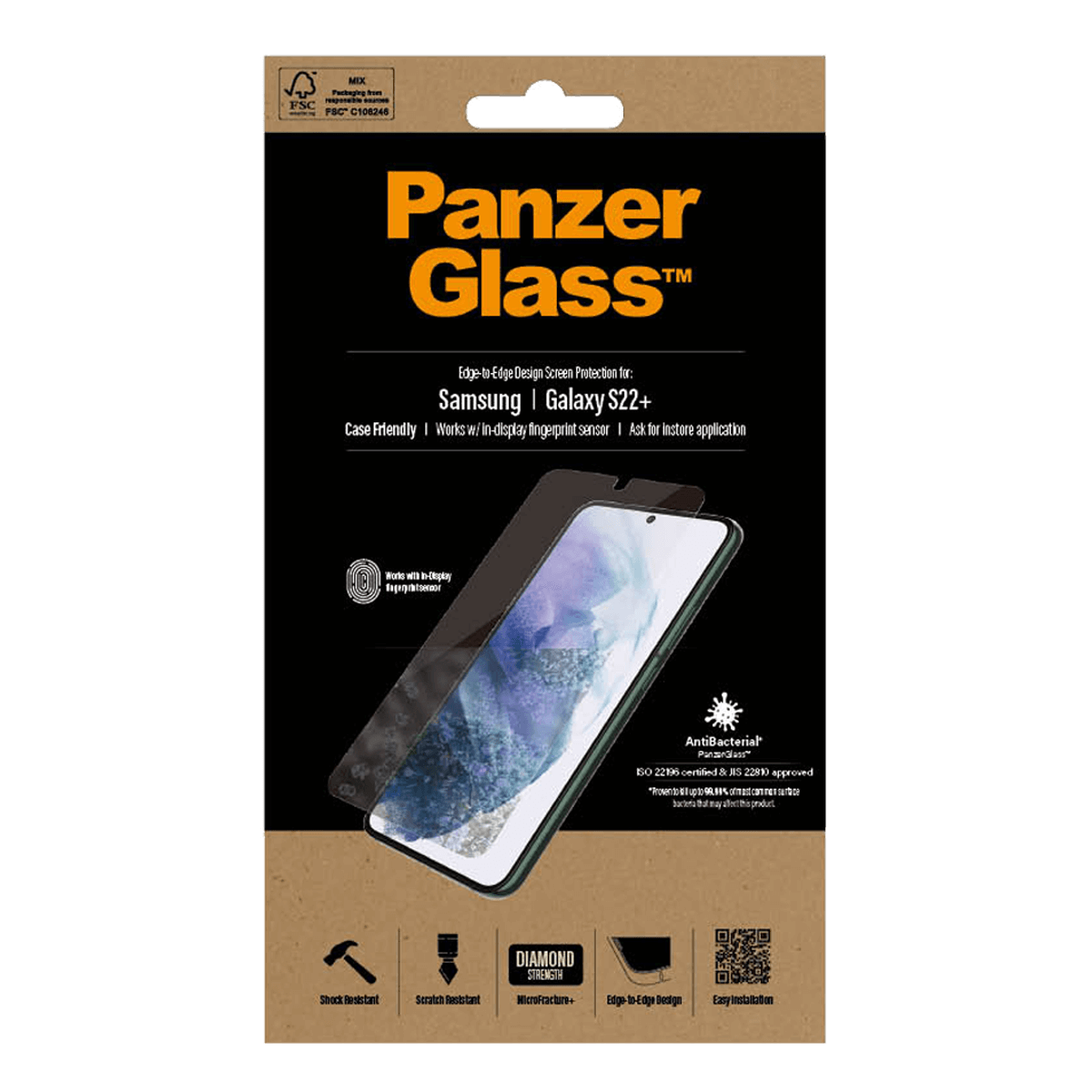 Γυαλί Προστασίας Οθόνης PANZERGLASS Case Friendly Antibacterial για SAMSUNG Galaxy S22+ - 4