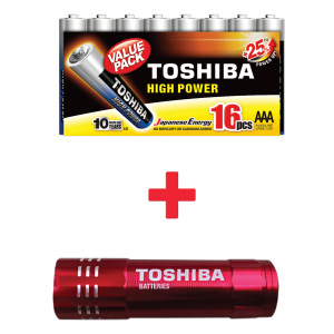 Αλκαλικές Μπαταρίες TOSHIBA LR03 AΑA (16 Τεμάχια) + Δώρο Φακός