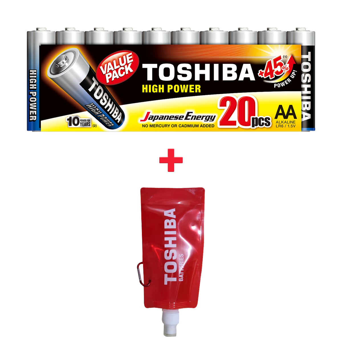 Αλκαλικές Μπαταρίες TOSHIBA LR06 AA (20 Τεμάχια) + Δώρο Δοχείο Νερού