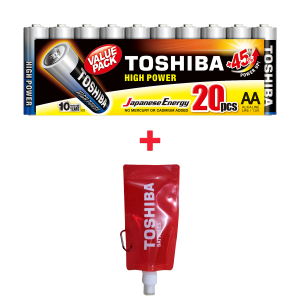Αλκαλικές Μπαταρίες TOSHIBA LR06 AA (20 Τεμάχια) + Δώρο Δοχείο Νερού