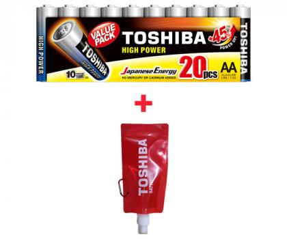 TOSHIBA alkaline batteries LR06 AA (20 Pieces) + Gift Water Container
