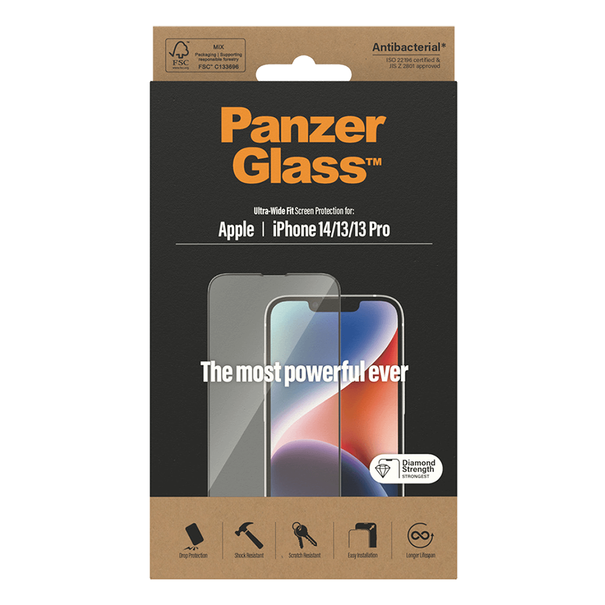 Γυαλί Προστασίας Οθόνης με Πλαίσιο PANZERGLASS Ultra - Wide Fit Antibacterial για iPhone 14/ 13/ 13 Pro - 3