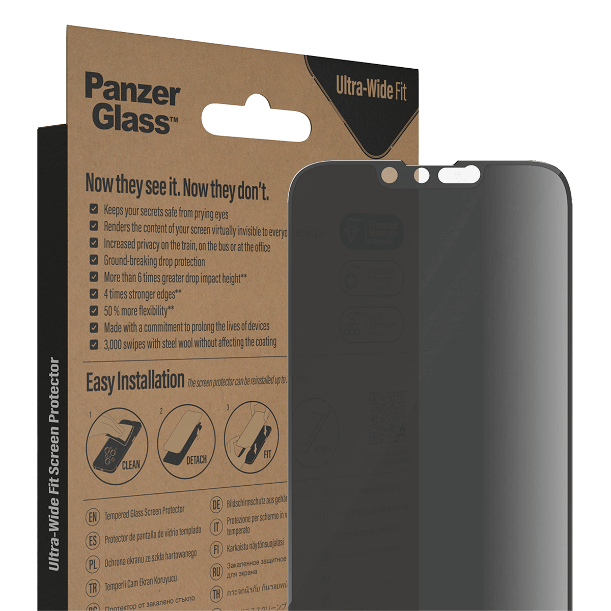 Γυαλί Προστασίας Οθόνης με Πλαίσιο PANZERGLASS Ultra - Wide Fit Privacy Antibacterial για iPhone 14/ 13/ 13 Pro - 4
