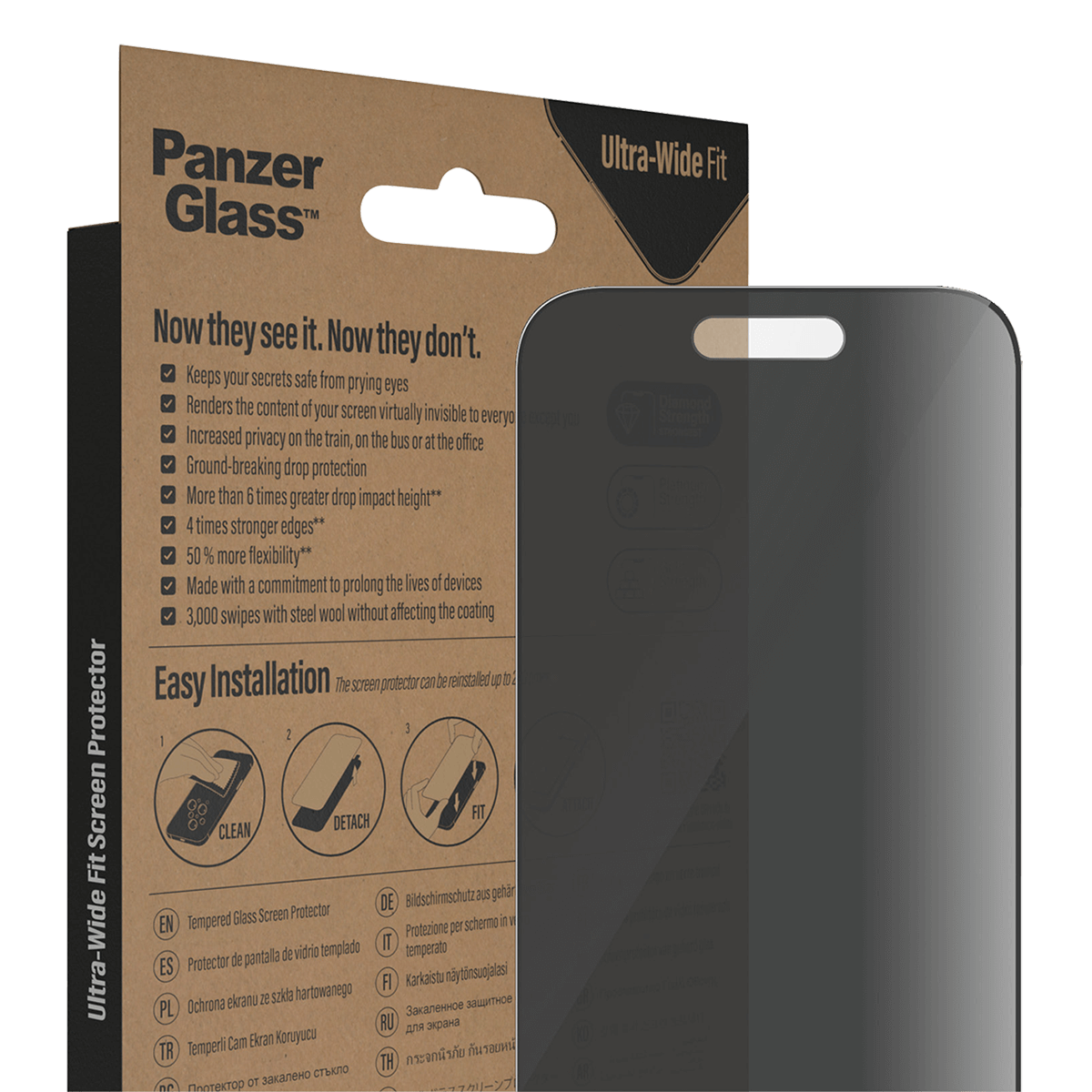 Γυαλί Προστασίας Οθόνης με Πλαίσιο PANZERGLASS Ultra - Wide Fit Privacy Antibacterial για iPhone 14 Pro - 4