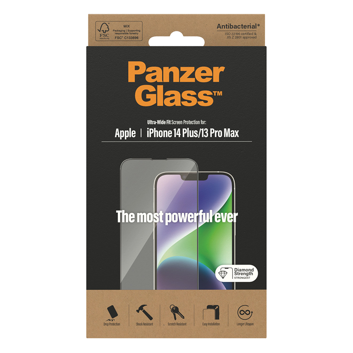 Γυαλί Προστασίας Οθόνης με Πλαίσιο PANZERGLASS Ultra - Wide Fit Antibacterial για iPhone 14 Plus/ 13 Pro Max - 3