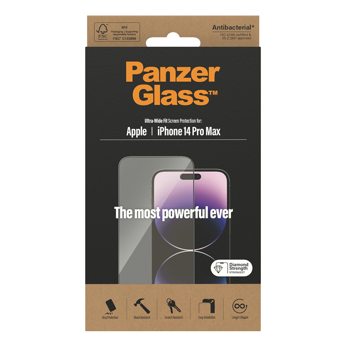 Γυαλί Προστασίας Οθόνης με Πλαίσιο PANZERGLASS Ultra - Wide Fit Antibacterial για iPhone 14 Pro Max - 3