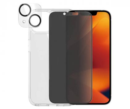 Camera Protection Glass + Transparent Hard Case + Screen Protection Glass with Privacy Frame for iPhone 14 PANZERGLASS